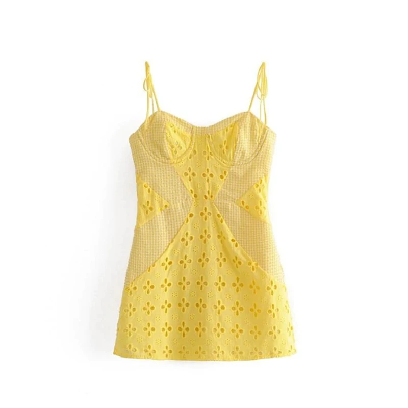 princess polly baby blue dress Plunge Halterneck Mini Dress In Yellow Linen | EGO US main image 1