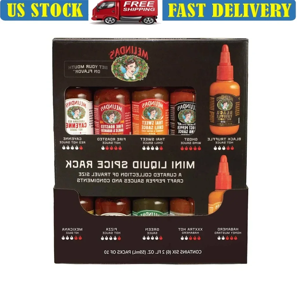 

Mini Liquid Spice Rack 10 Pack Craft Pepper Sauces Squeezable Hot Sauce Tropical Fruits Vegetables Gift Set Flavor Variety