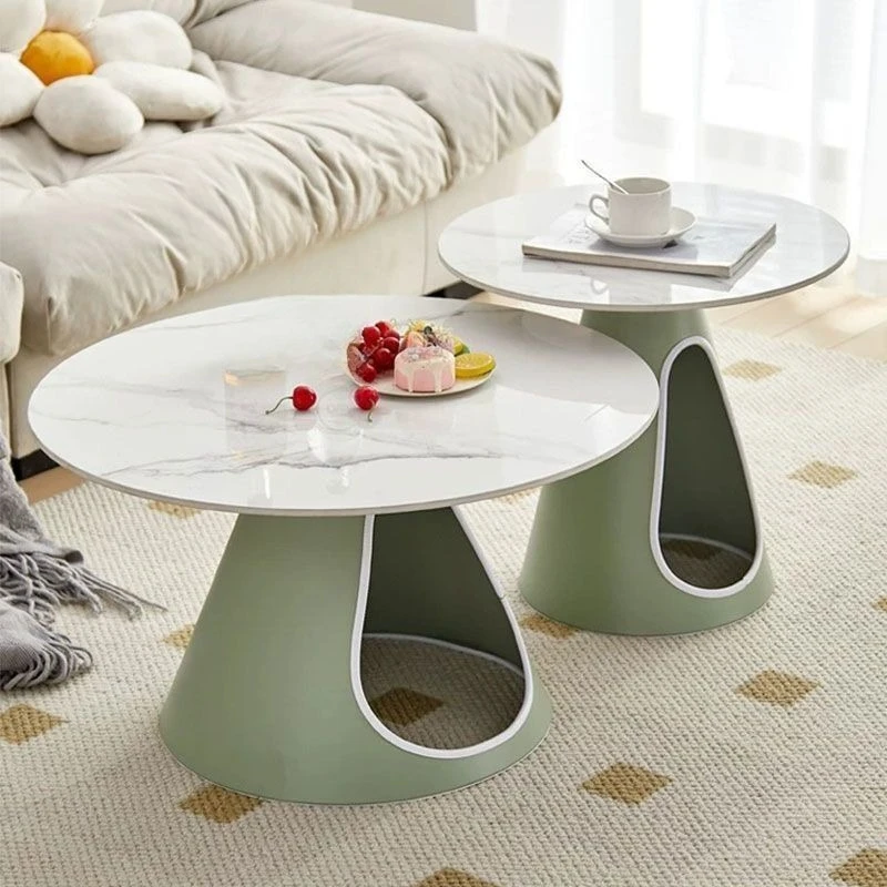 Modern light luxury round coffee table combination living room cream style household simple small