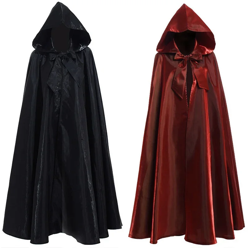 2024 Halloween party Cosplay woman men adult long hero witchcraft robe hood coat Cosplay satin red medieval coat