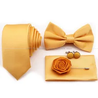 Hot Sale Purple Blue Sage Green Tie Set Polyester Necktie Bowtie Cufflink Brooch For Groom Suit Wedding Cravat Shirt Accessory 5