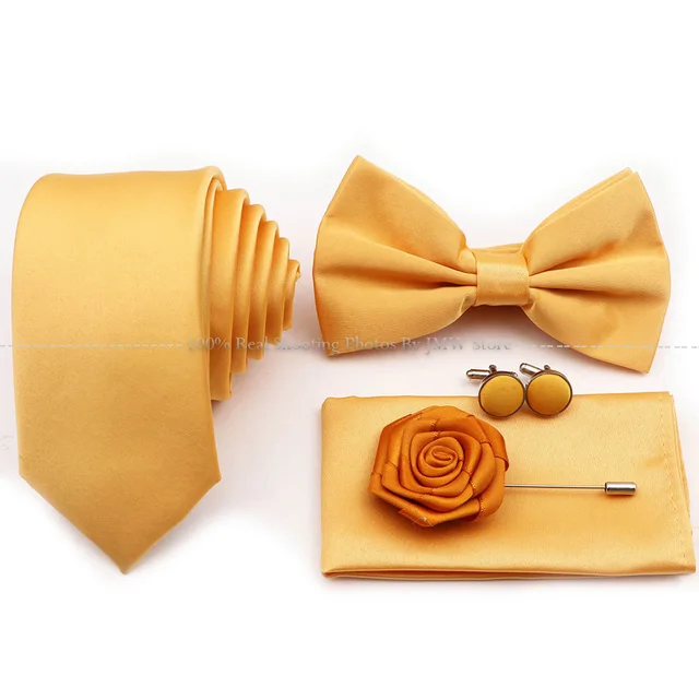 Men's Tie Set – Polyester Necktie, Bow Tie, Cufflinks and Brooch in Purple, Blue or Sage Green – view 5