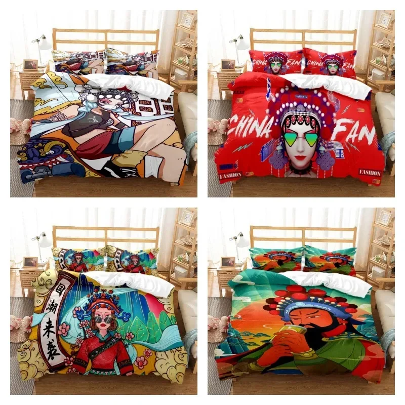 

Chinese Cartoon Beijing Opera Natural Digital Printing Polyester Bedding Set Youth Three Piece Set Art Soft and Comfortable