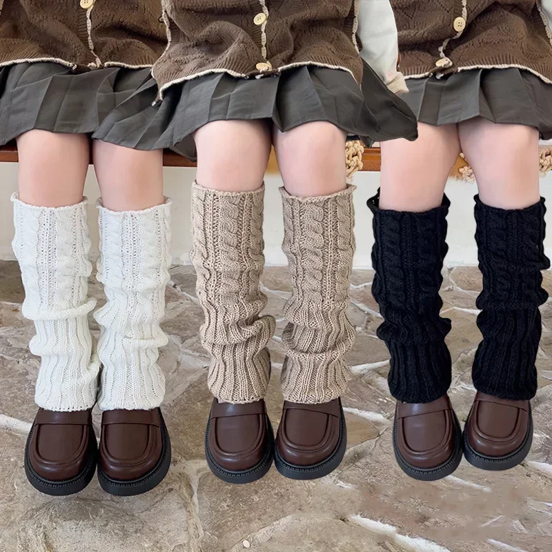 Novo outono inverno crianças polainas para meninas lolitas estilo torção meias de malha quente pé capa doce guardas meias