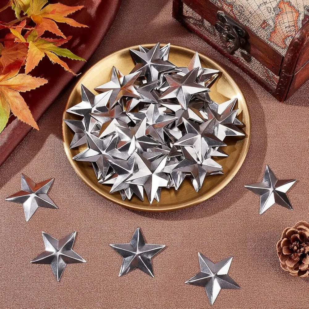 100PCS 1.5" Galvanized Metal Stars Vintage Rustic Star Silver Primitive Stars Three Dimensional Christmas Tree Star making kit