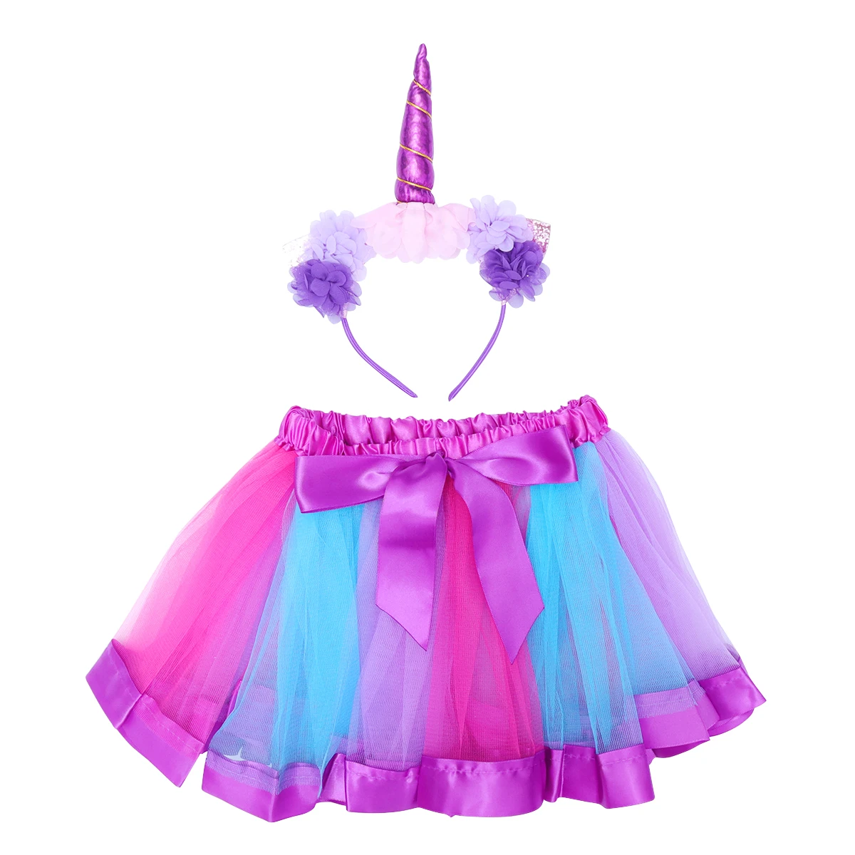 

Unicorn Costume Kids Girl Clothes Rainbow Tutu Skirt Set Breathable Mesh Yarn Elastic Waist Bowknot Ribbon Party Dress Halloween
