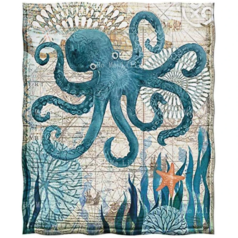 Octopus Marine Animal Comfort Warm Printed Sofa Flannel Blanket