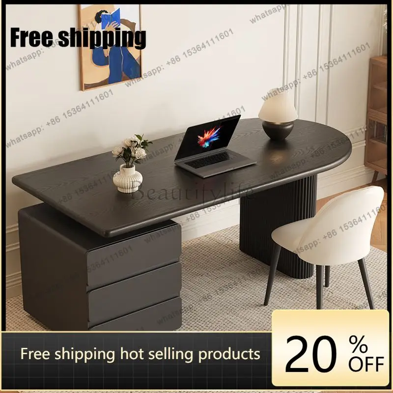 hot  Black solid wood desk simple modern light luxury medium and ancient style home desk writing table