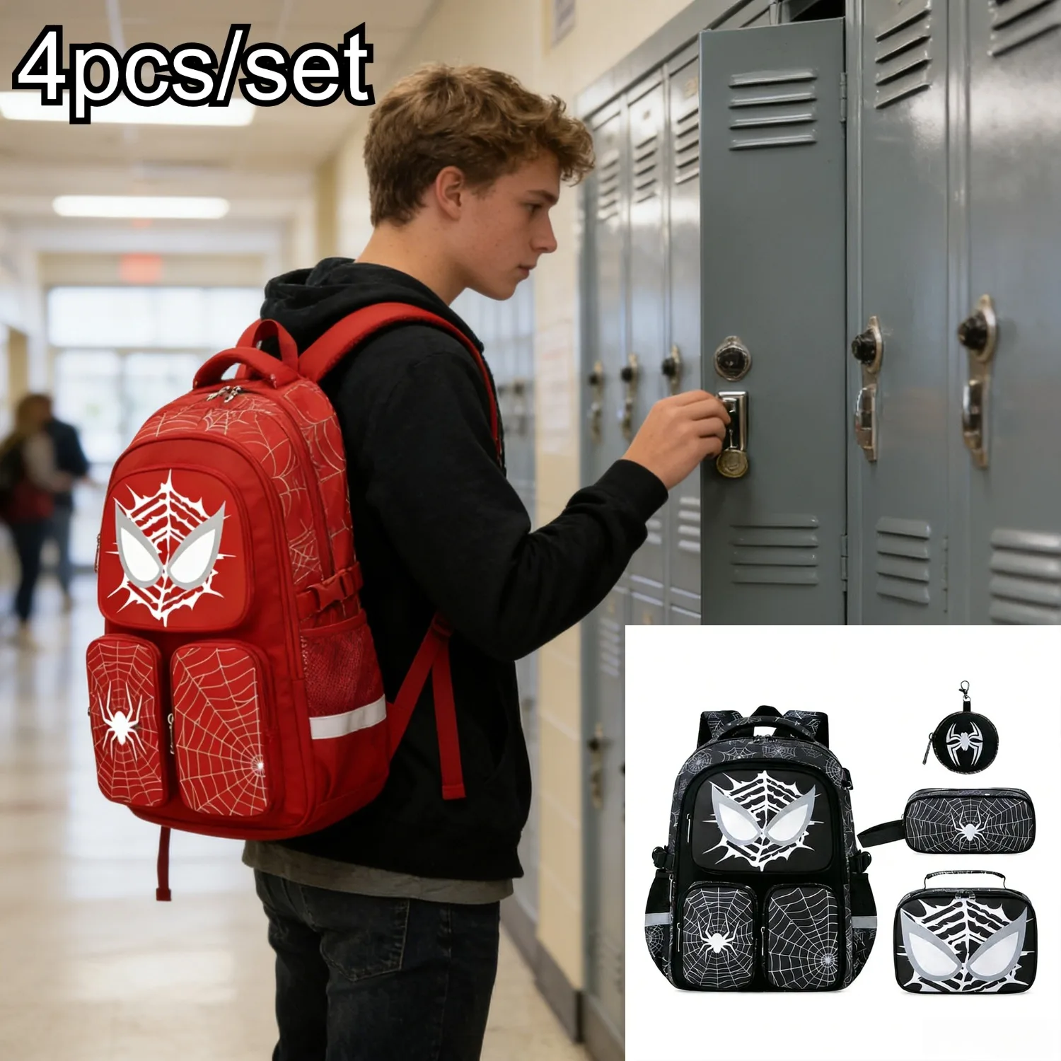 

Набор из 4 предметов: детский рюкзак, модный светящийся в темноте школьный рюкзак с сумкой для обеда, пеналом и мини-кошельком для монет, легкий, для мальчиков и девочек