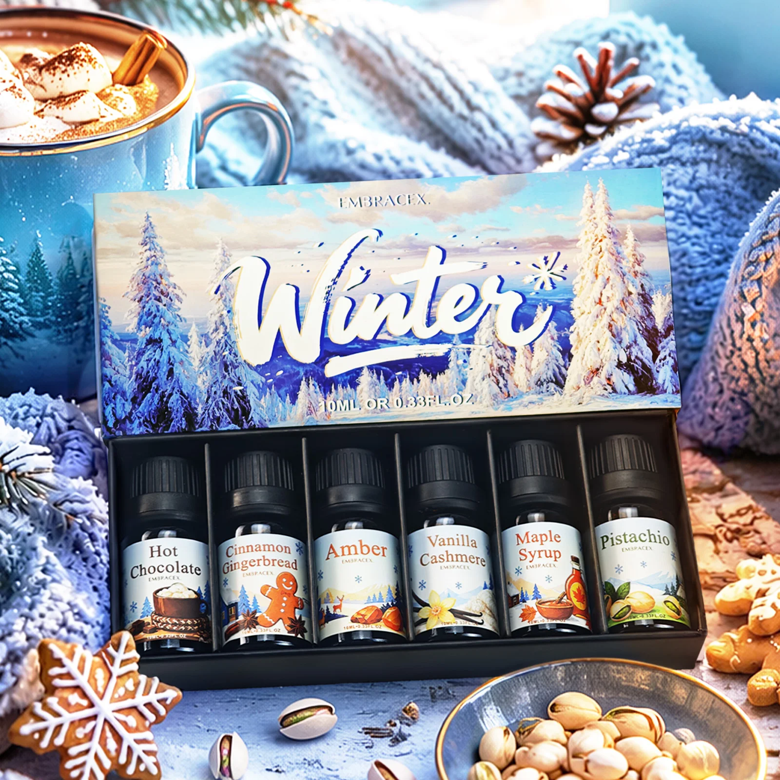 6pc/1Set 10ML Fragrance Oils Gift Set Fruit Delicious Hotel Autumn Scented Aroma Oil Warm Scent Christmas Gift Floral Clean Set