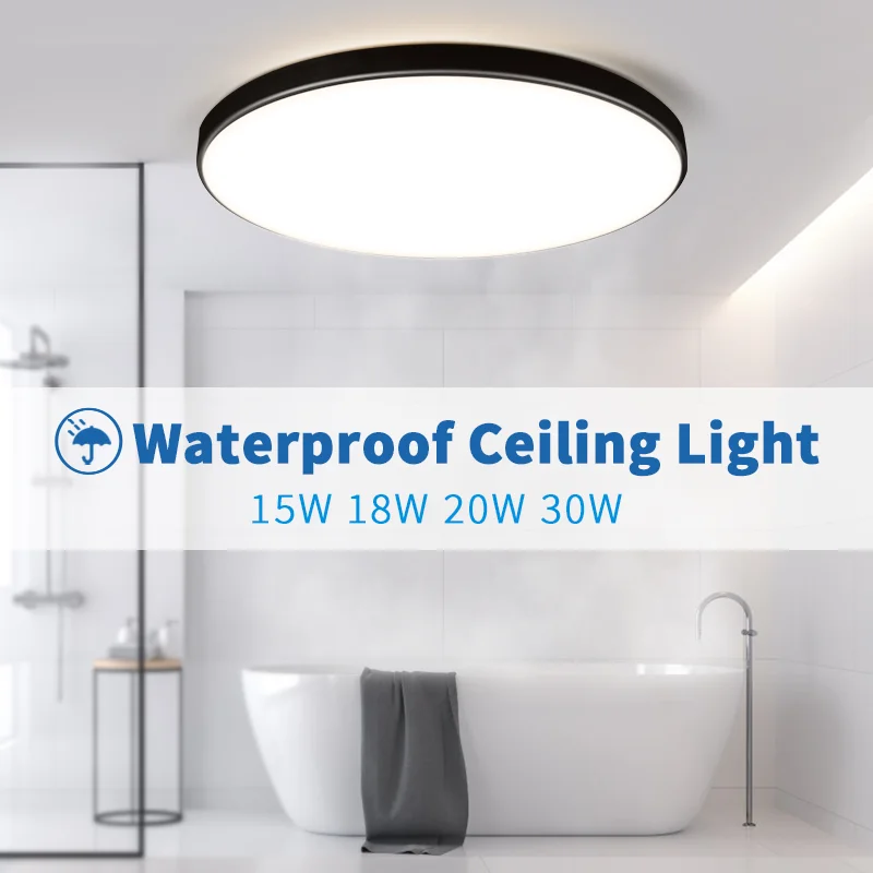 Lámpara de techo Led impermeable Ip44, lámpara de baño de 15W, 18W, 20W, 30W, lámpara de techo Led para inodoro, sala de estar, cocina