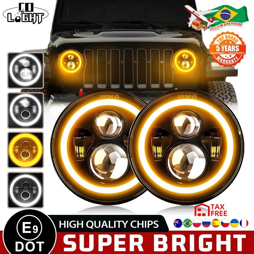 

CO LIGHT 7inch Led Headlight Motorcycle 3500K 6000K H4 Angel Eyes E9 7" Led Headlamp 12V 24V Turn Signal for Lada Niva Urban 4x4