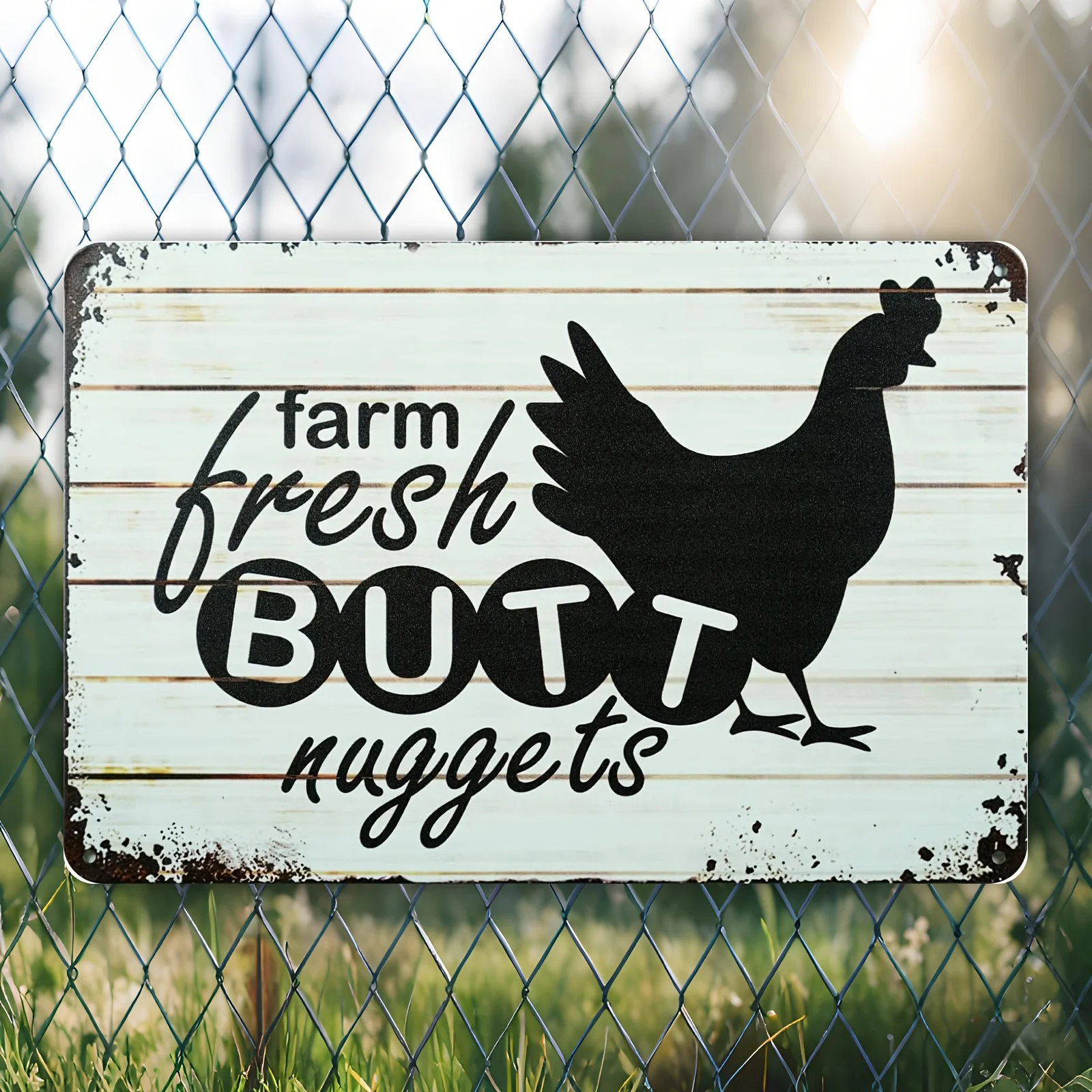 2D Flat, 1pc Vintage Metal Sign - Farm Fresh Butt Nuggets Chicken Egg Market Barn Yard Theme Rustic Iron Wall Art