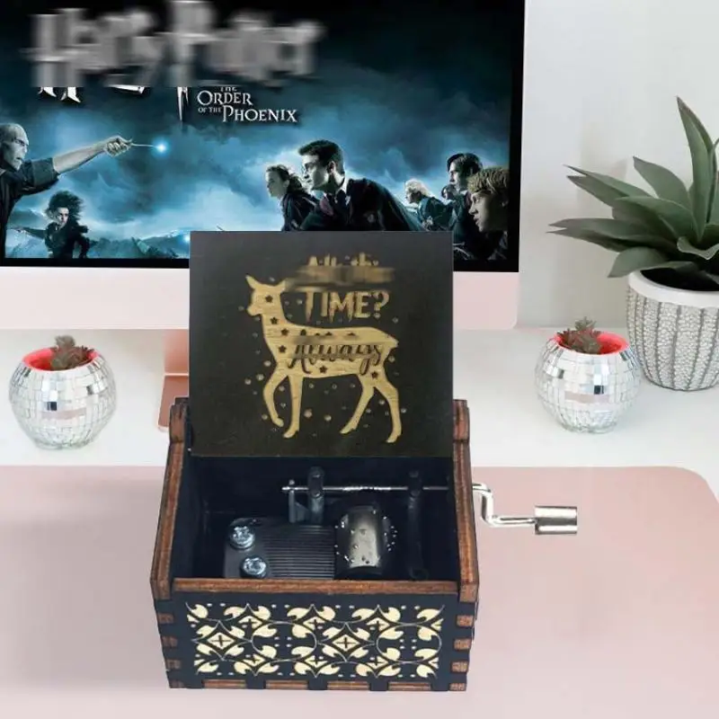 Wooden Music Box Anime Harry Potter Jean Granger Pattern Hand Cranked Home Decoration Carved Musical Box Christmas Birthday Gift