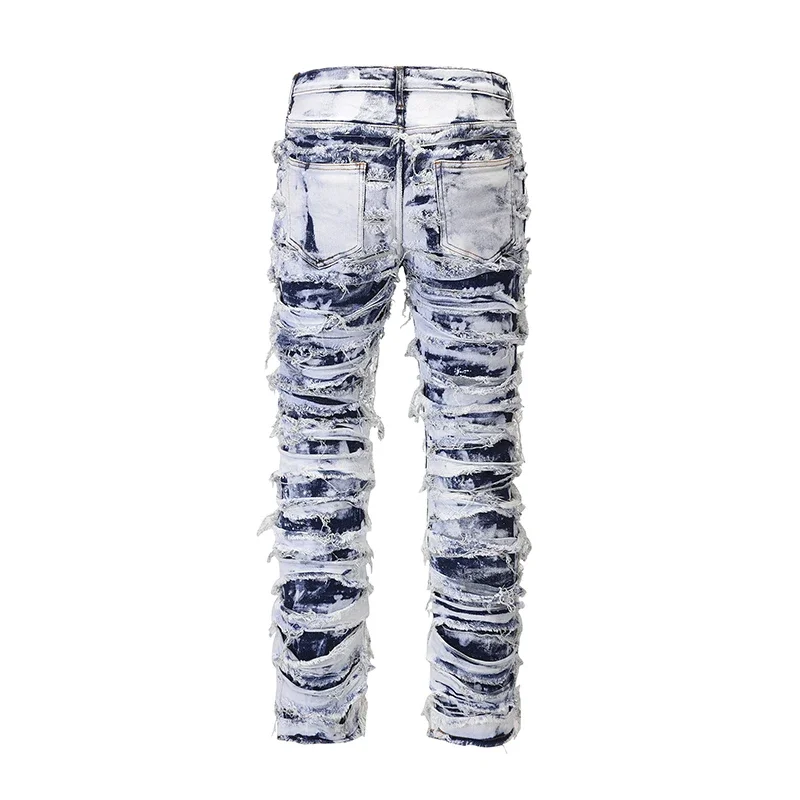 

Harajuku Frayed Distressed Retro Tie Dye Jeans Pants Men and Women Straight Ripped Hole Washed Baggy Casual Denim Trousers