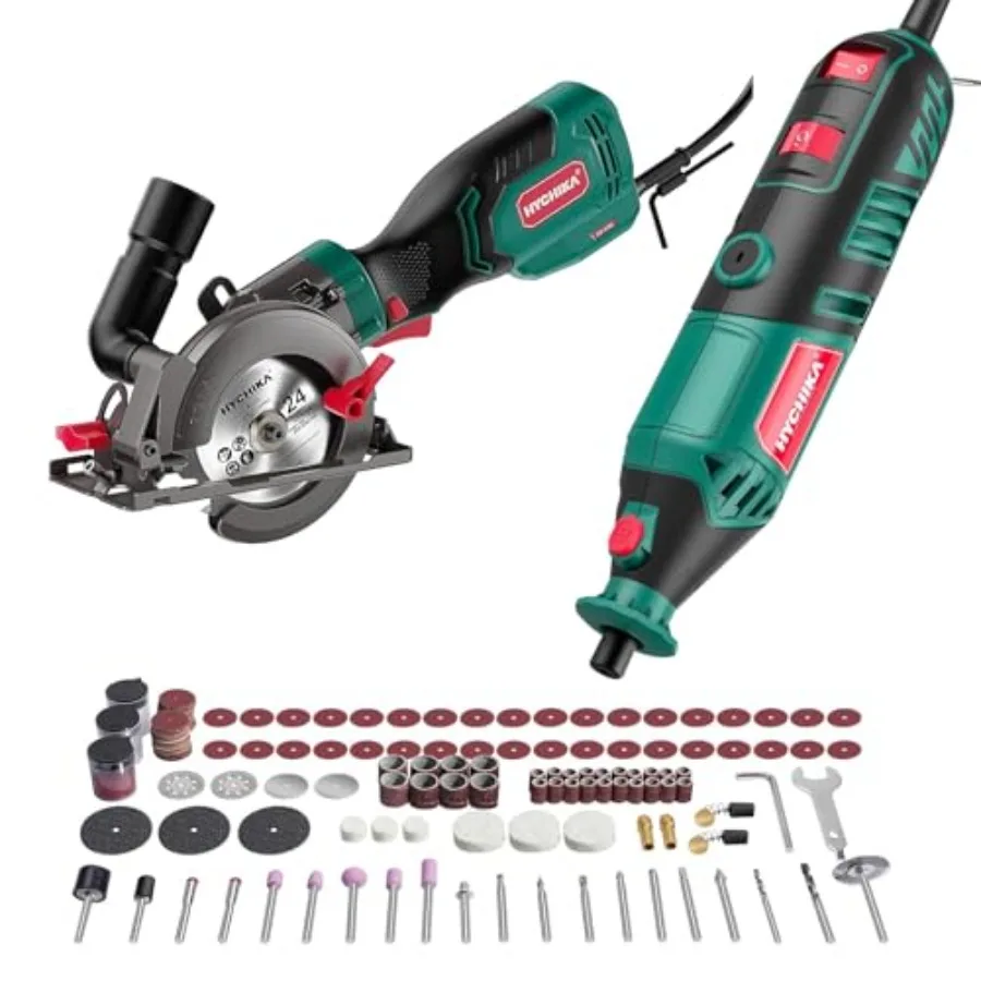 

180W Variable Speed Rotary Tool 173pcs Accessories Kit6.2A Mini Circular Saw with 3 Blades 2-Tool Power Tool Set Combo