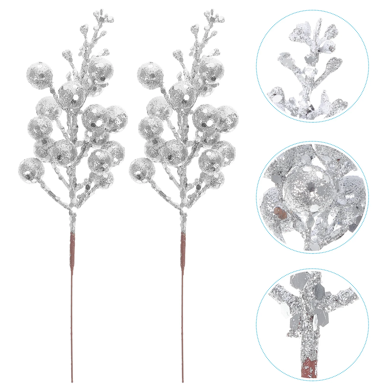 

10 Pcs Christmas Decorations Indoor Artificial Red Berry Stems for Tree Glitter Branches Silver Pick Berries