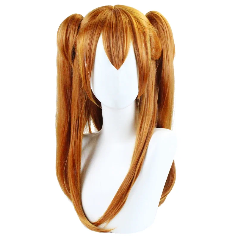 Lolita EVA Asuka Long Orange Langley Soryu Straight Cosplay Hair Wigs With 2 Ponytail