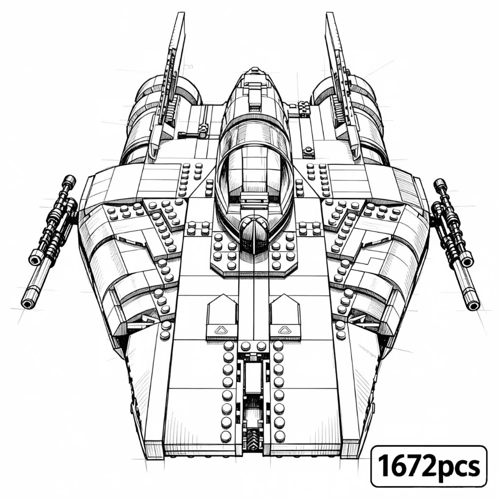 MOC Space Fighter Building Blocks 1672pcs, DIY Spaceship Model Kit, Desktop Decor Collectible Toy Gift for Adults