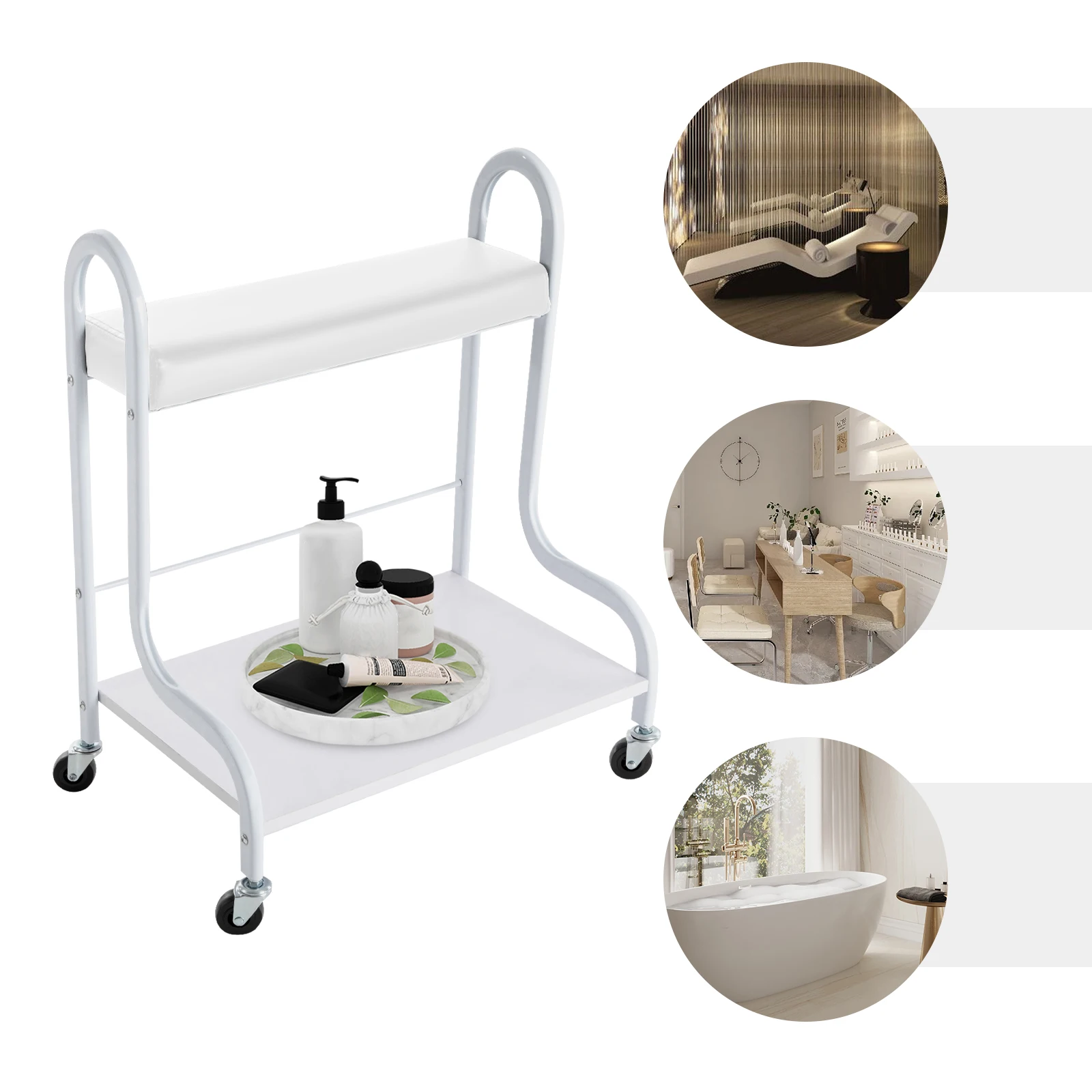 Trolley for Foot Bath Beauty Salon Nail or Foot Bath Spa Portable Trolley Cart Manicure Foot Rest with Wheels White