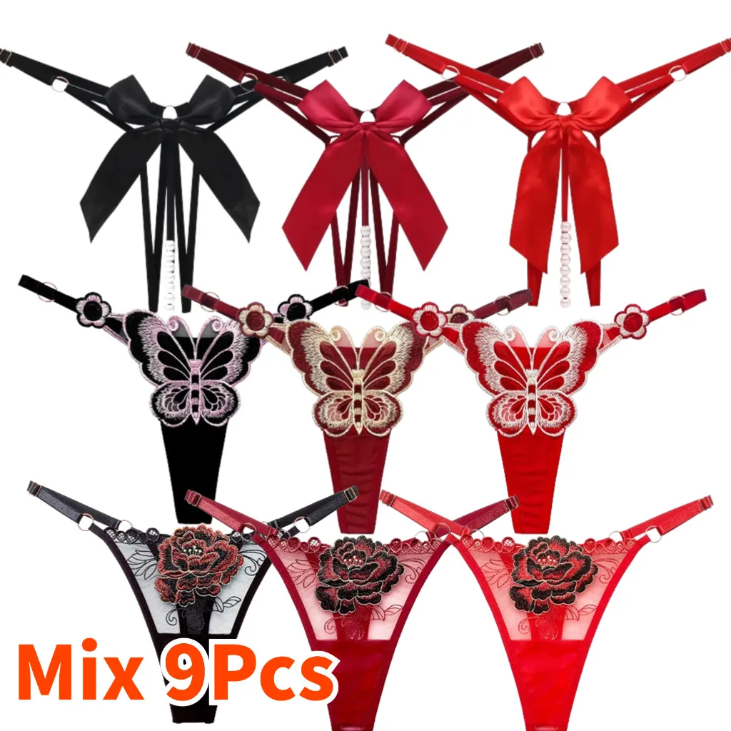 Mix Thongs Women's Panties 1/3/9Pcs Black Beading  Sexy Lingerie Female Underwear G-string Ladies трусы женские Bragas Mujer