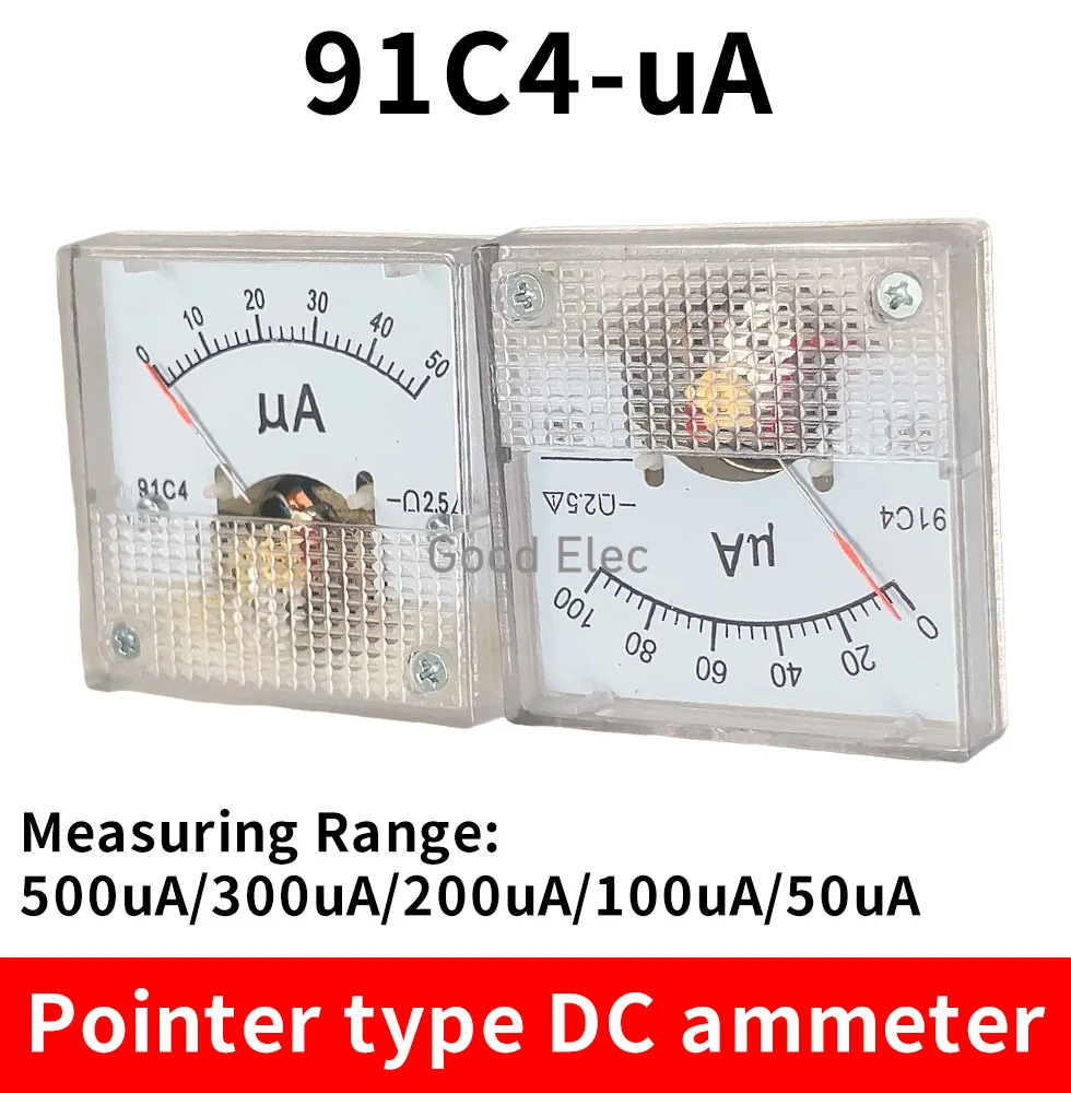 91C4-UA DC microammeter 50 100 200 300 500 Analog Mechanics Plate table Pointer type Ammeter 45*45mm