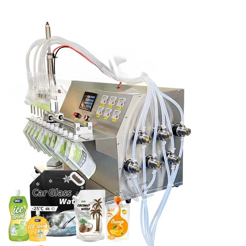 New 6 Heads Liquid Perfume Filling Machine Semi-Automatic Magnetic Pump for Spout Pouch Bags Competitive Price for Retail Hotels