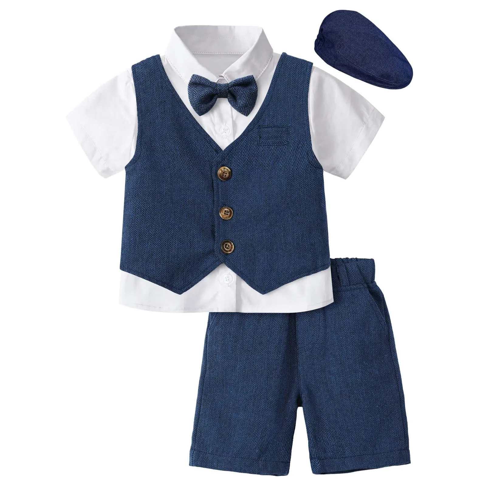 

Kids Boy Clothes Set Formal Wedding Outfit Birthday Suit Little Gentleman Clothing Toddler Outfits with Beret Hat