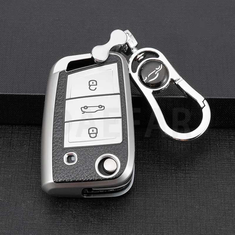 TPU Leather Car Key Case Cover for VW Volkswagen Golf 7 MK7 Tiguan MK2 T-roc T-cross Skoda Octavia Kodiaq Karoq Seat Ateca Leon