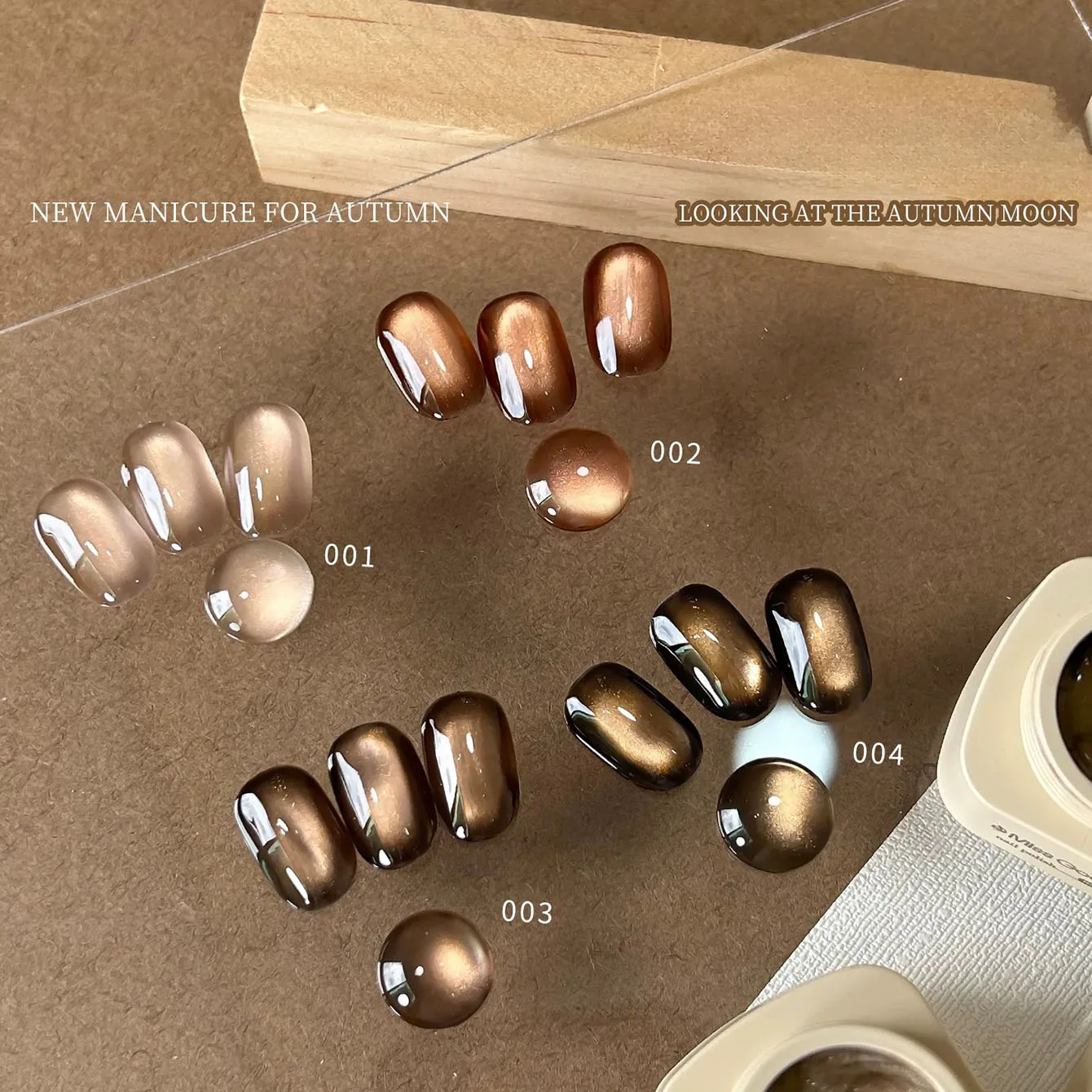MIANEL 10ML Autumn Black Nails Wangqiuyue Brown Golden Cat Eye Gel Nail Polish 2026 New Caramel Maillard Glass Bead Nails 1-6pcs