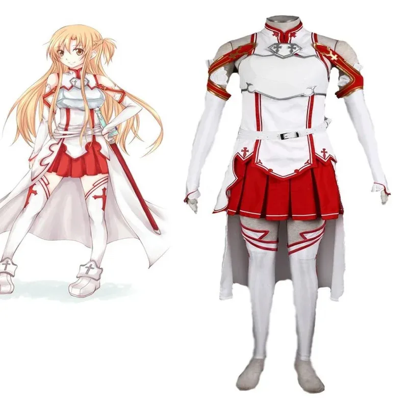 qq681Anime Cos Sword Art Online Yuki Yuuki Asuna Conjuntos de fantasias cosplay terno