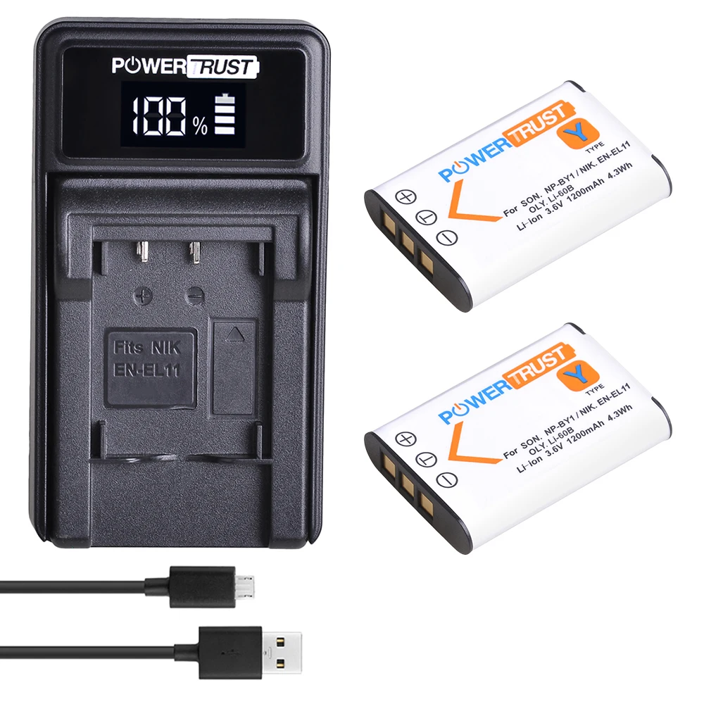 NP-BY1 EN-EL11 LI-60B D-Li78 Battery and LED Charger for Nikon Coolpix S550 S560 Sony Action Cam Mini HDR-AZ1VR AZ1 AZ1V AZ1VR