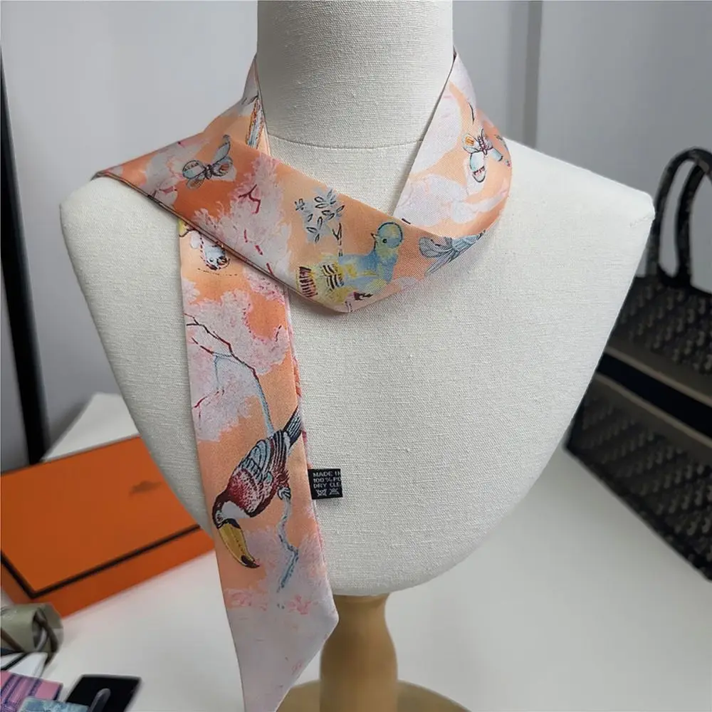 Jungle Parrot Print Women Scarf Narrow Long High-end Feel Silk Scarf Versatile Silk Material Neck Scarves Fashion Accessory