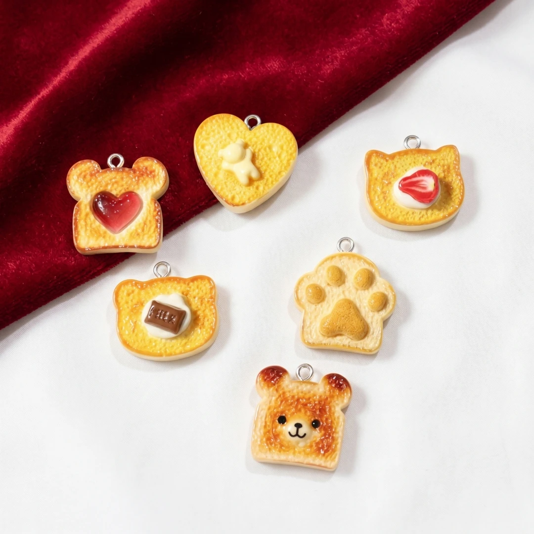 10pcs Resin Plastic Bread Pendants Charms Pendants Cute Keychain Hang Ornament for DIY Craft Earring Bracelet Necklace Jewelry