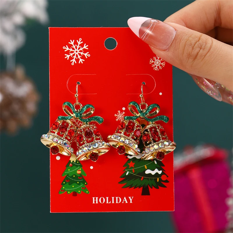 New Fashion Plush Christmas Tree Earrings for Women Cute Rhinestone Santa Claus Bells Drop Earring Xmas New Year Holiday Jewelry