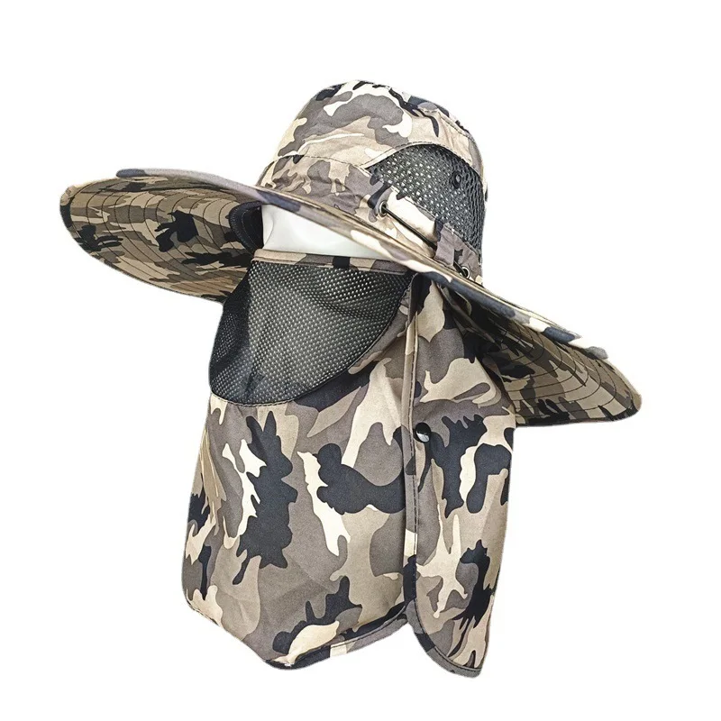 Fishing Hat Men\'s Camouflage Sunscreen Hat Detachable Face Mask Outdoor Fisherman\'s Hat Mountaineering Sports Hat