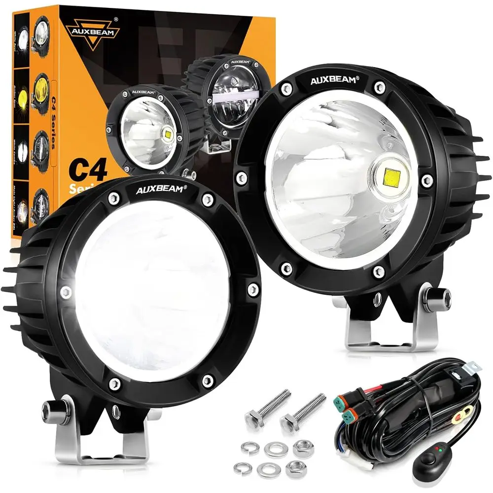 

72W 4-Inch Round LED Off-Road Lights, Pair of 7200LM Spot Beam Pods with Wiring Kit, Suitable for Jeep, Truck, SVU, Motorcycle,