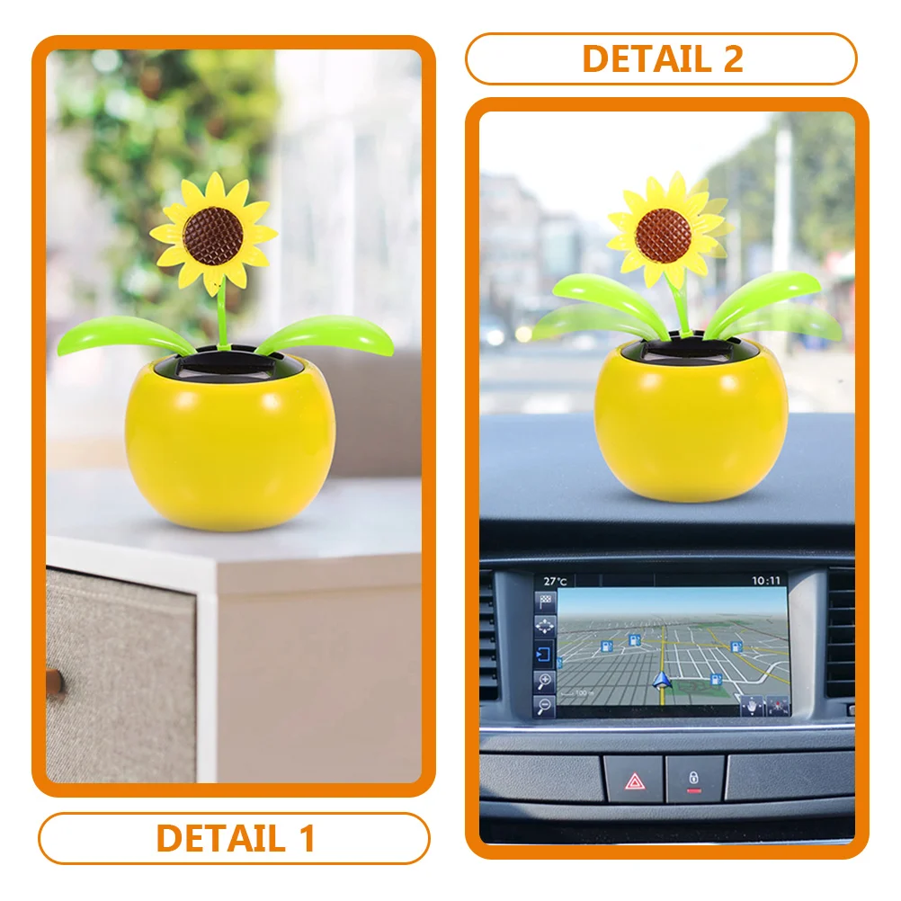 Solar Automatic Swing Car Ornaments (sunflower) Office Decor Plant Shake Your Head Home Decoration Plastic