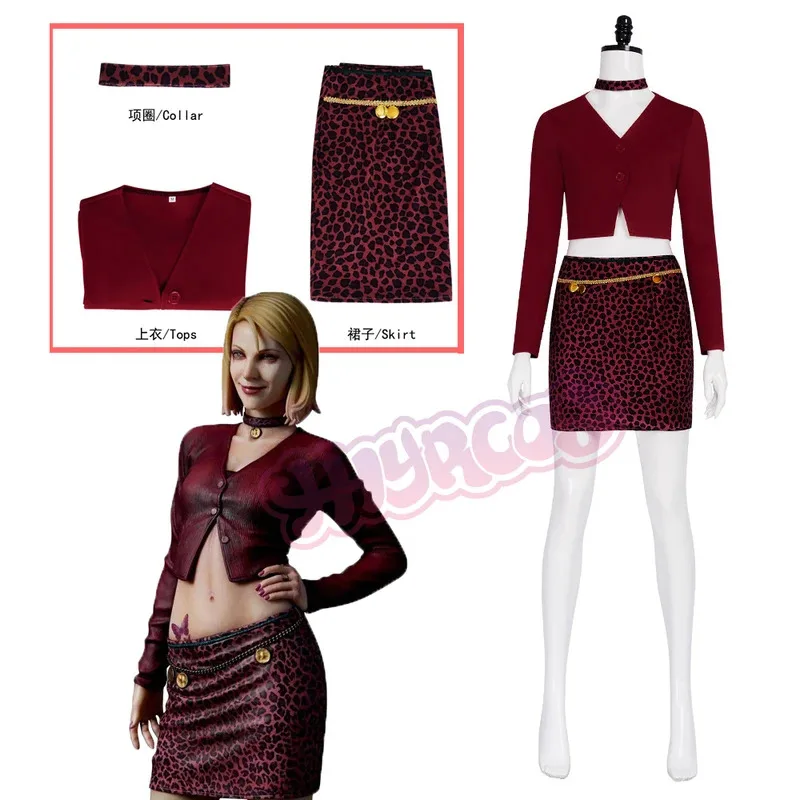 

Nurse Maria Cosplay Movie Silent Fantsy Costume Terror Red Coat Sexy Leopard Skirt Hill Costume Halloween Party Suit for WOman