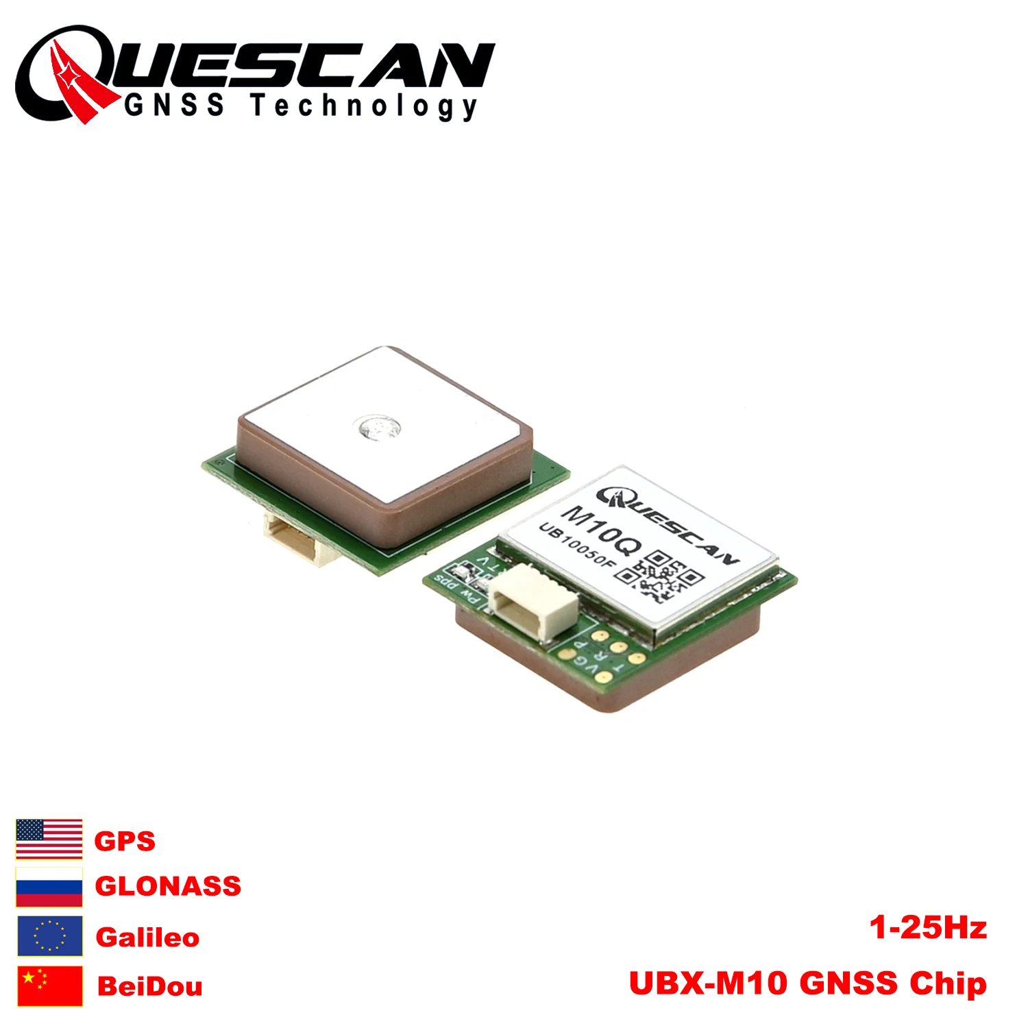 QUESCAN 1-25Hz M10Q UBX-M10050-KB M10 GPS Module GNSS GPS Galileo GLONASS BeiDou QZSS SBAS Receiver UBX NMEA Protocol 20*22mm