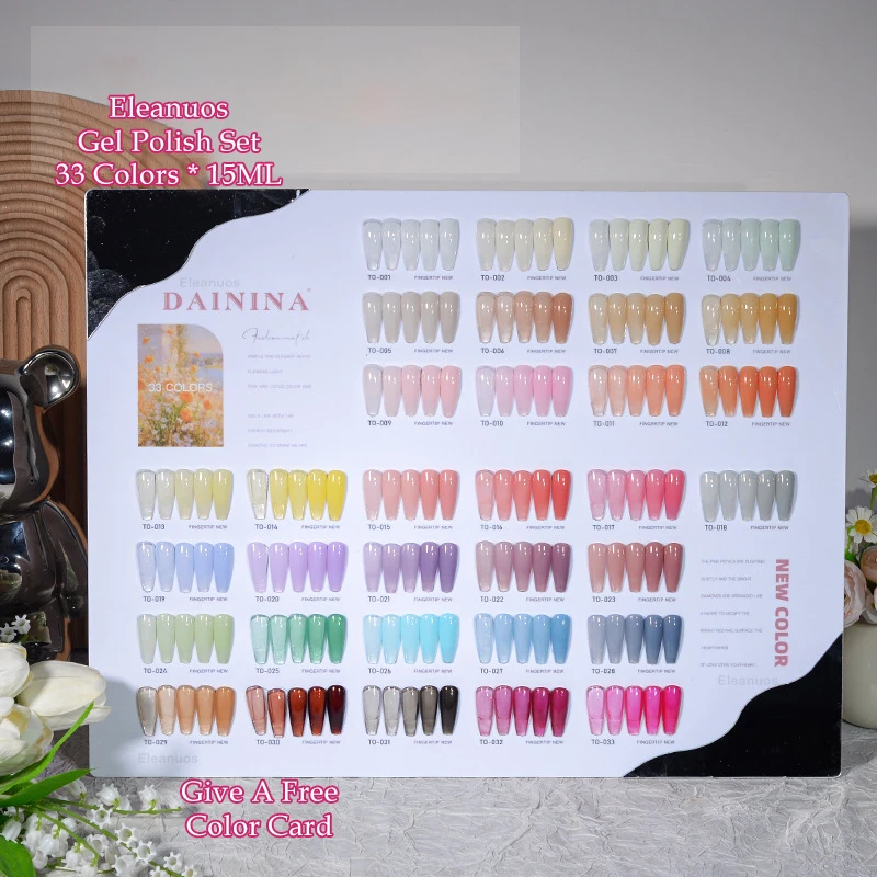 Eleanuos Summer Popular gel Polishing 33PCS Ice Macaron Clearcoat gel UV LED Color Transparent Candy Color Soaking Primer Finish