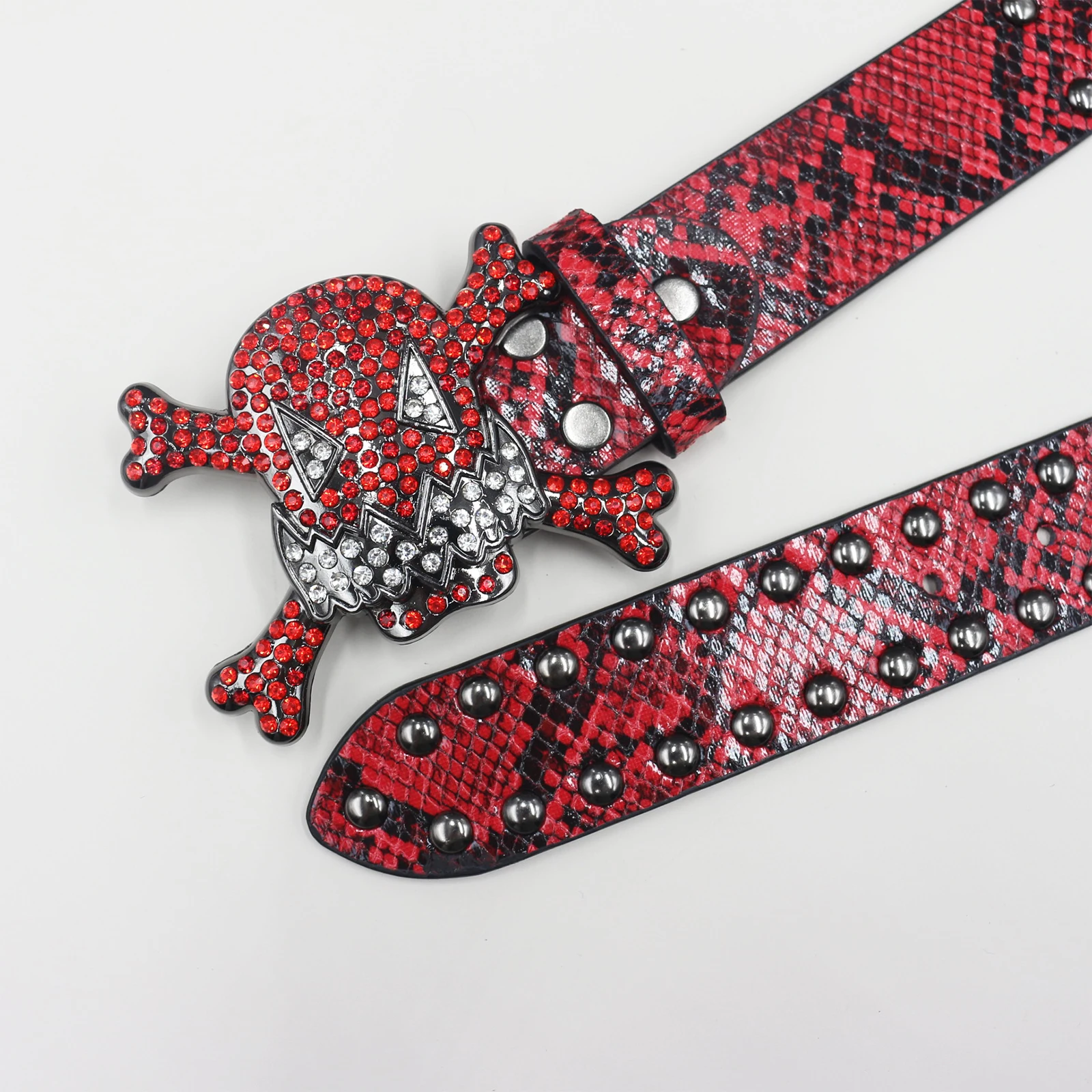 Snake pattern skull New Personalised Rivets  PU Leather Belt 107CM Men And Women Universal Fashion Hip-hop Punk Belt Ins Style