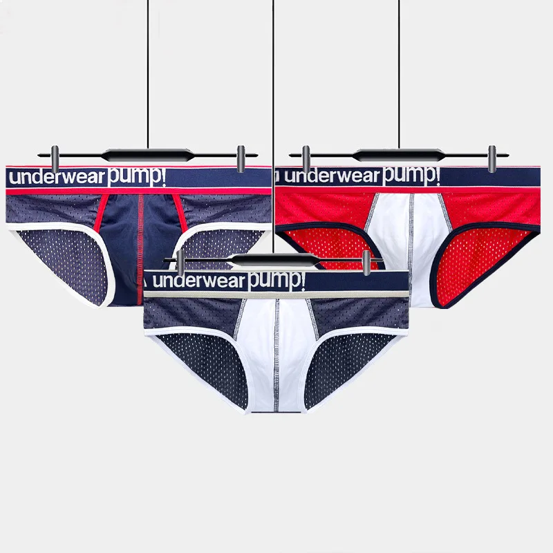 5389 Men's Sexy Low Waist Mesh Nylon Briefs, Breathable Slim Fit Sports Underwear with Cotton Gusset & Butt Lifting 502009