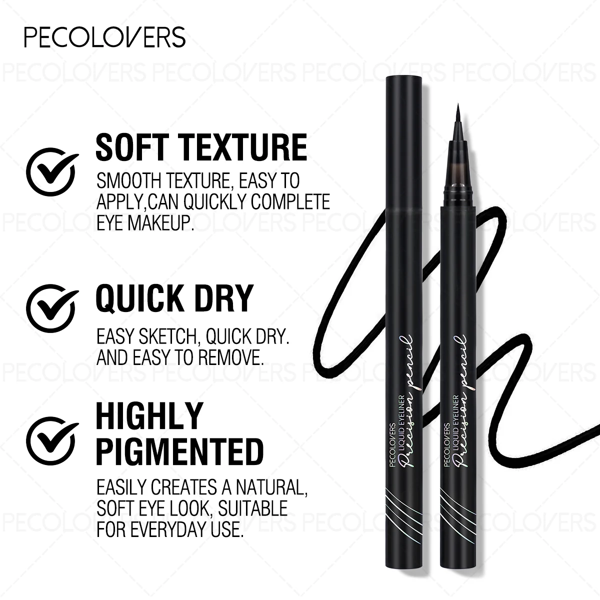 5PCS Anti-smudge, Rich Colors, Easy To Remove Makeup, Silky, Quick Drying, Black Liquid Eyeliner Pen, Ideal Holiday Gift Series