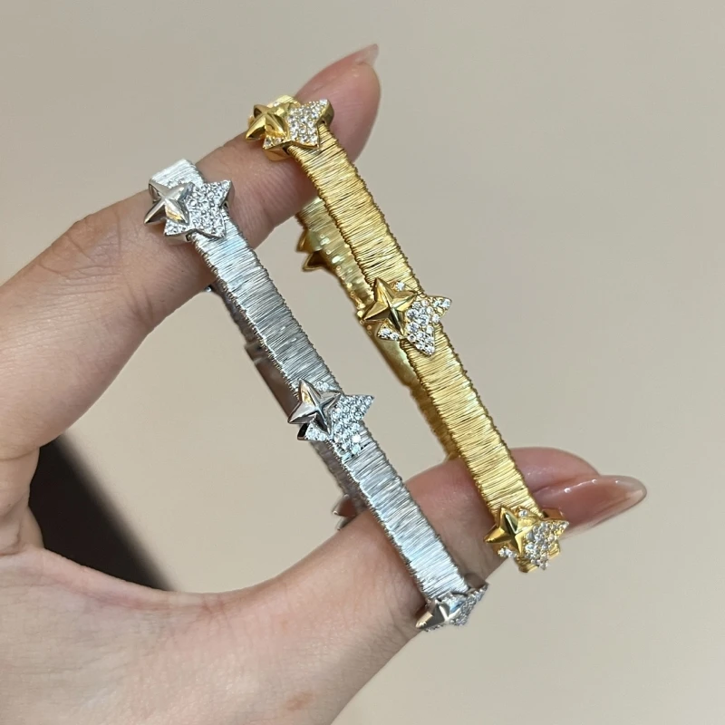 

BELLUX Light Luxury Fashion Diamond Setting S925 Silver Handmade Drawing Craft Star Bracelet Women's Fine Bracelet