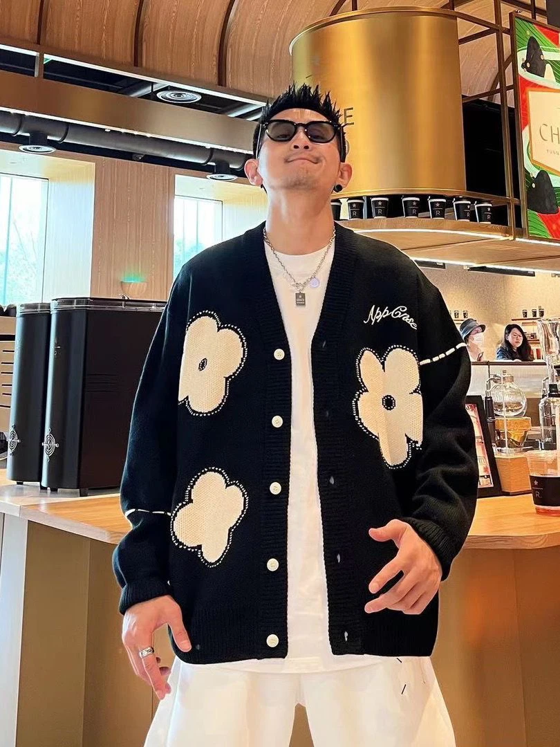 

Повседневный вязаный свитер, кардиган, модная пара, дизайн с вышивкой, осень-зима, Новое поступление, мужская и женская одежда