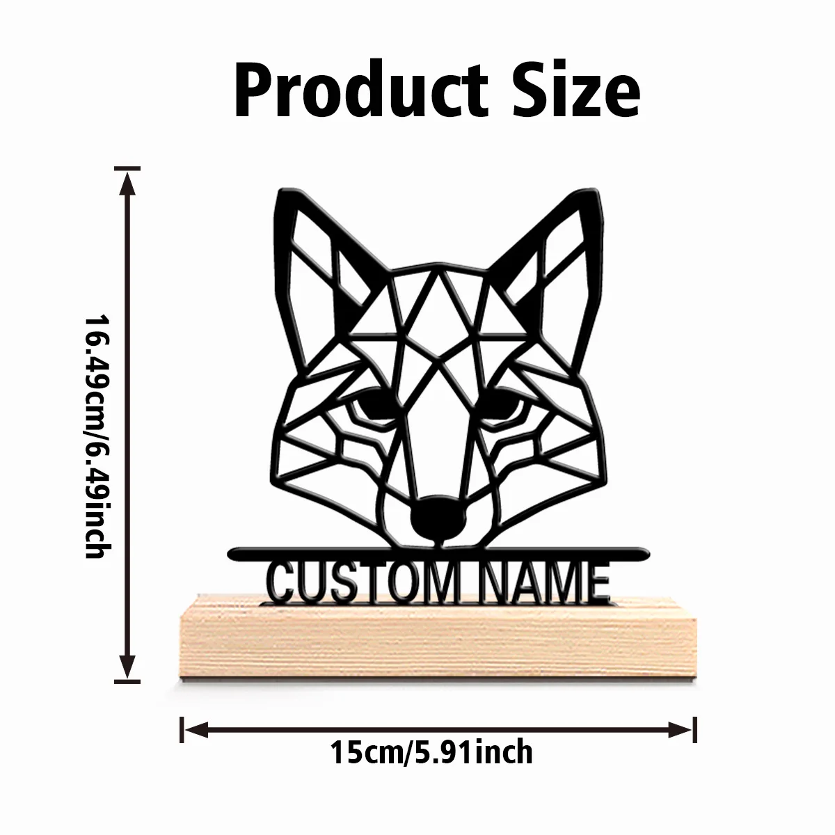 1 قطعة شخصية رومانسية مخصصة شكل هندسي الثعلب تماثيل معدنية سطح المكتب النحت مع قاعدة خشبية ، مناسبة للحيوان Enthu #2