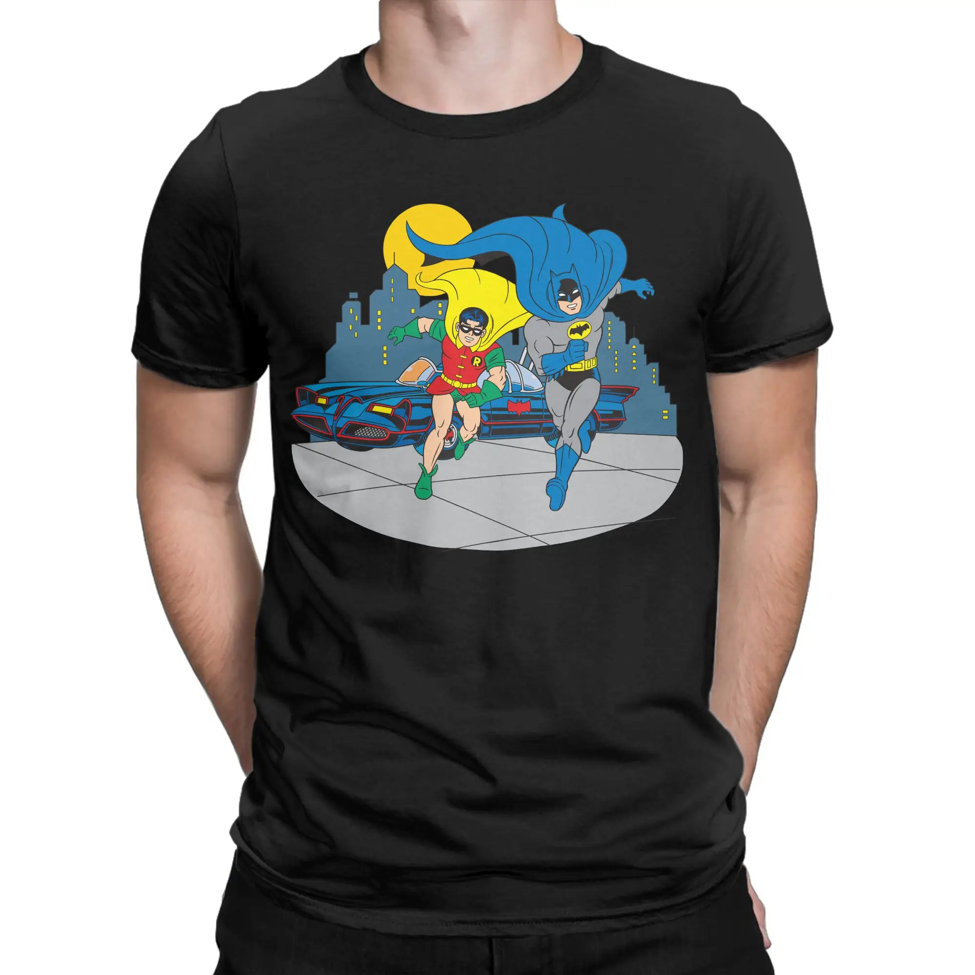 Camisetas masculinas e femininas do Batman e Robin, camisetas de algodão, camisetas engraçadas de manga curta com gola redonda, camisetas plus size