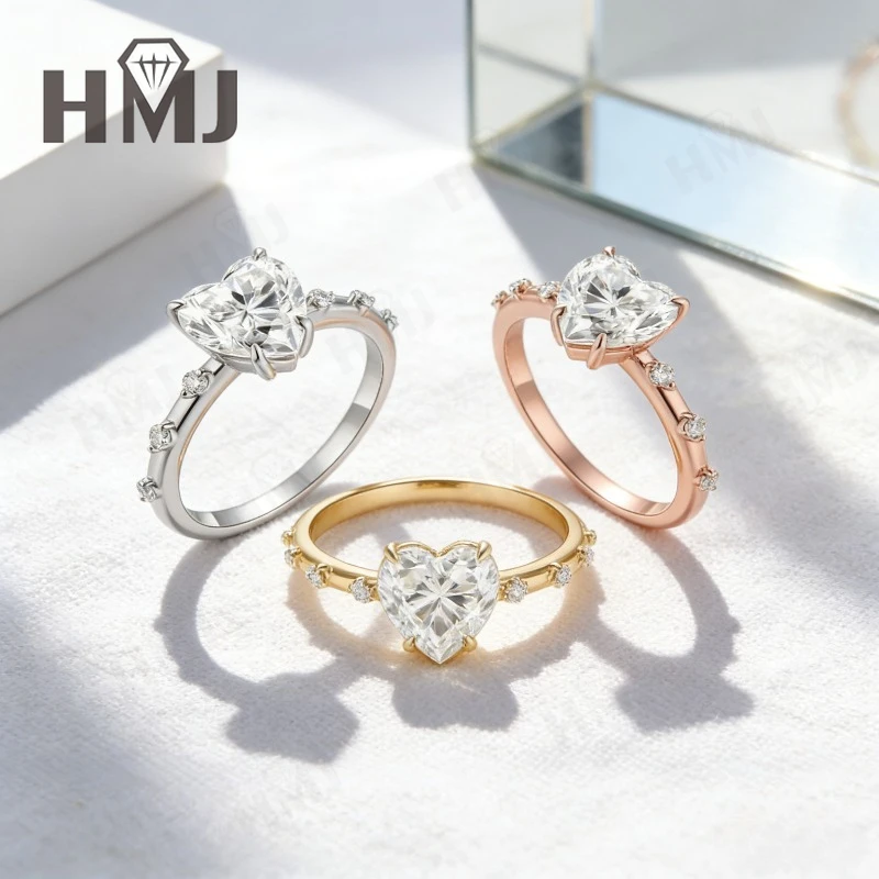 Real Moissanite Ring 3ct D Color VVS1 Clarity Heart Cut Four-Claw 925 Sterling Silver Fine Jewelry For Women Anniversary Gift