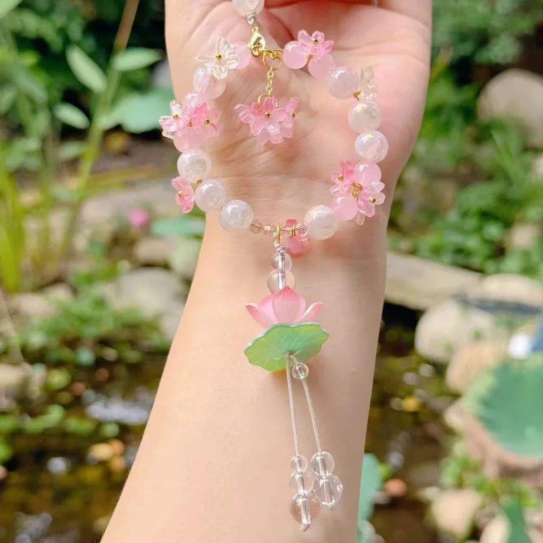 Dongmei حسن الحظ لوتس الوردي لوتس لوتس جديد الصينية قلادة قلادة سيارة حزمة قلادة حلية